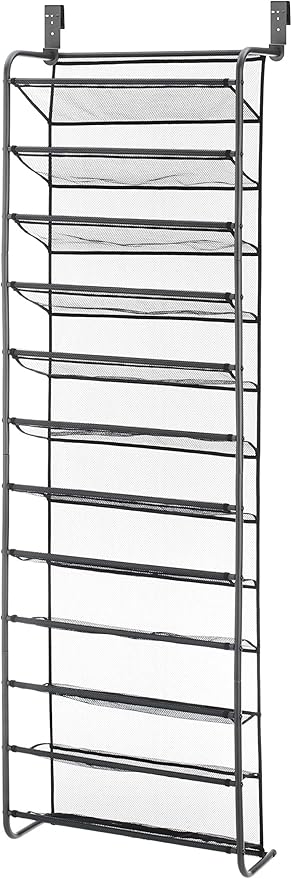 Whitmor 36 Pair Over the Door Shoe Organizer, 12 Tier Hanging Shoe Organizer, Heavy Duty Metal & Mesh Shoe Holder, Hanging Shoe Rack for Closet Storage, 74"L x 21.7"W x 7.5"H, Gunmetal Gray