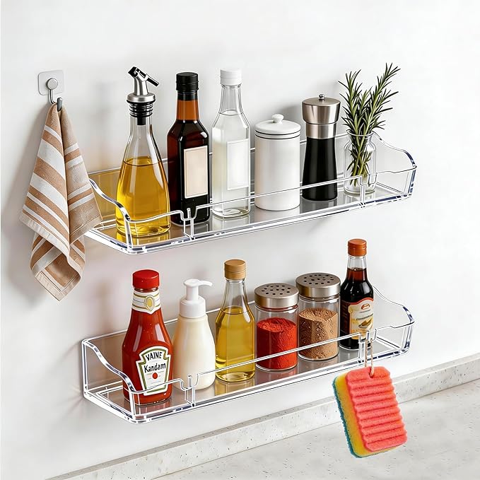 Clear Floating Stands, Acrylic Shelves for Wall Upsimples Floating Stands in Living Room, Bedroom, Kitchen Storage and Bathroom Wall Organizer (4)