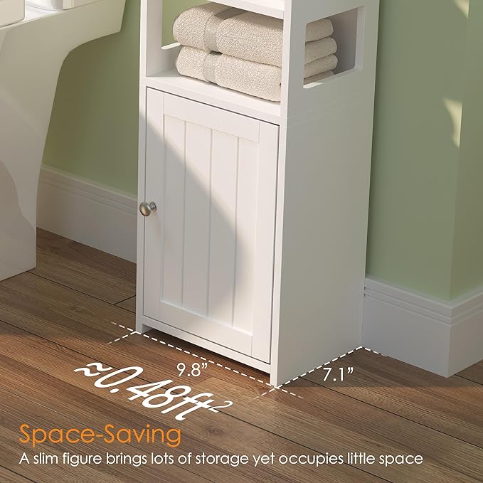 TidyHaven 39" H Small Bathroom Storage Cabinet, Narrow Bathroom Corner Floor Cabinet with Doors, Adjustable Shelf, Open-Side, Slim Toilet Paper Storage Holder for Bathroom, Small Spaces, Living Room