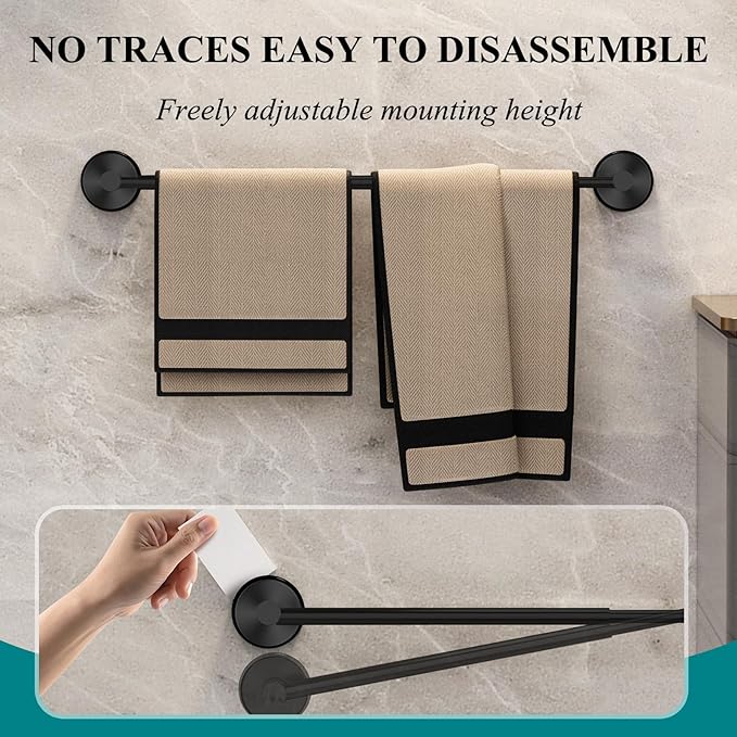 Large Towel Bar for Bathroom Wall,Adjustable 17~29 Inch Towel Racks for Bathroom Wall Mounted,Towel Holder for Glass Shower Door,Bathroom Accessories,Apparment Essentials,Home Decor-Black