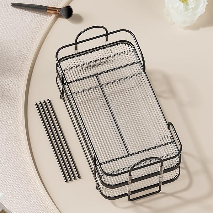 2 Tier Corner Bathroom Counter Organizer, Cosmetic Skincare Organizer, Bathroom Countertop Perfume Tray Vanity Organizer, Kitchen Spice Corner Storage Shelf