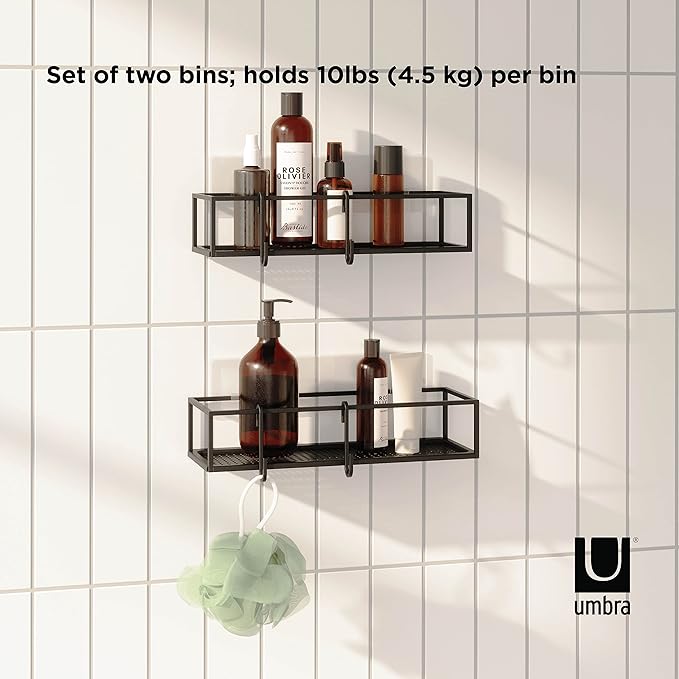 Umbra Cubiko Shower Bin Caddy Set, Black (Pack of 3)