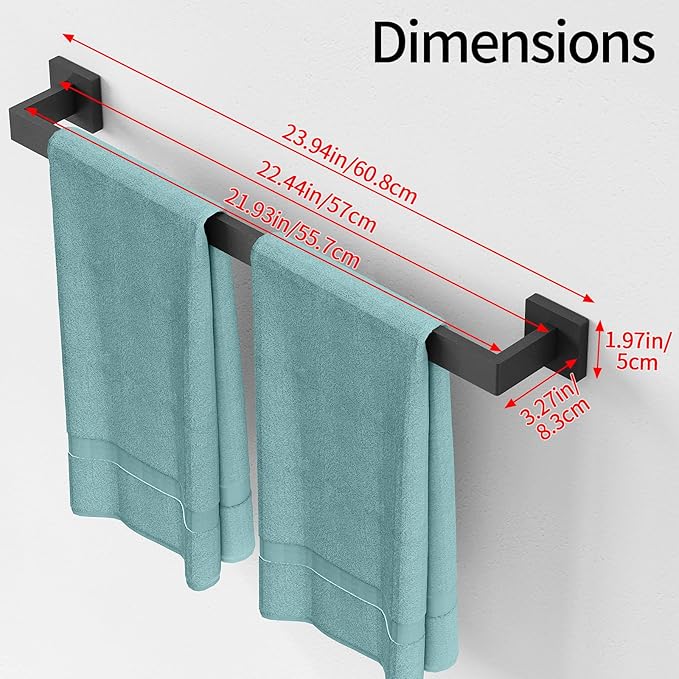 Bathroom Towel Bar,24 Inch Towel Racks for Bathroom Wall Mounted,Stainless Steel Towel Rail Hanger for Wall,Matte Black Towel Holder for Wall, Kitchen(2 Pack)