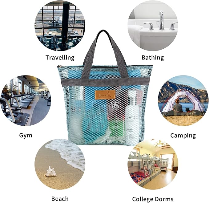 TOPASION Mesh Shower Caddy Bag Portable Hanging Toiletry and Bath Organizer with Zipper for Travel, Gym, Camping, College Dorms, Beach