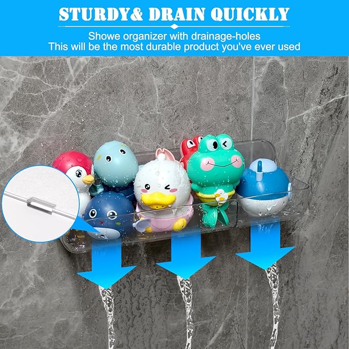 Cerpourt 2PK Bath Toy Storage Holder for Bathtub Large，Acrylic Adhesive Shelves, Adhesive Tape Bathroom Mirror Shelf,No Drilling Capacity Bathtub Toy Organizer Shower Caddy for Bathroom