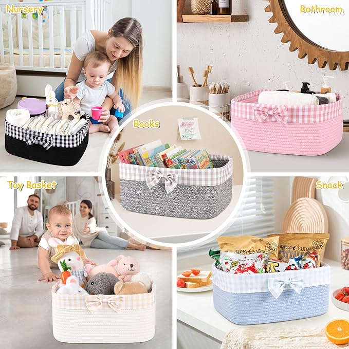 OIASKET Basket for Gifts Empty, Large Gift Basket 13L with Gift Bag and Ribbon, Woven Cotton Basket for Baby Showers, Birthday, Wedding, Mother's Day, 13.58"x10"x5.9", White and Cream