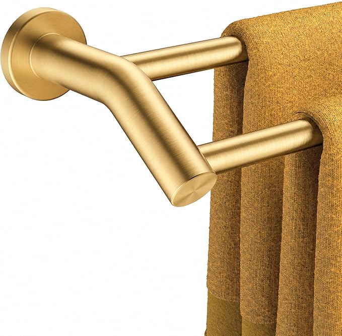 FORIOUS Double Towel Bar 24 Inch, Heavy Duty SUS304 Stainless Steel Dual Towel Racks for Bathroom Wall Mount, Space Saving Towel Rod Towel Holder Rail，Brushed Gold