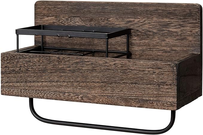 Dahey Wall Mounted Toothbrush Holder Wooden Electric Toothbrush Organizer Multifunctional Stand Towel Rack Toothpaste Dispensers Rustic Farmhouse Bathroom Decor