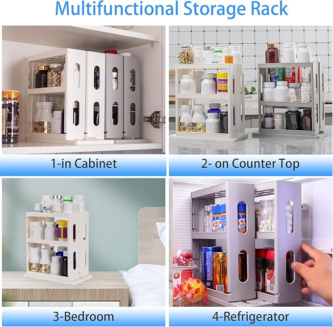 Dutiplus 3-Tier Medicine Organizer Cabinet Storage Rack with Pull-and-Rotate Design for Holding Vitamins, Supplements, Cosmetics 10.82" H x 5.82" W x 10.43" D (Creamy White)