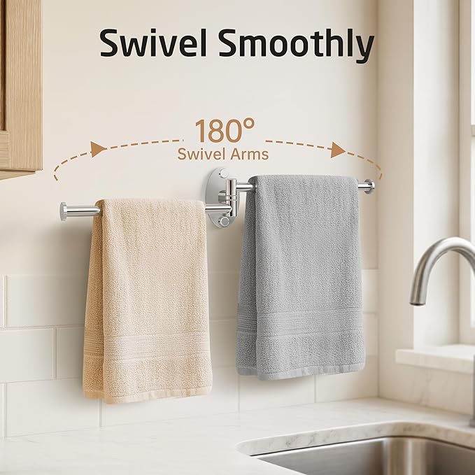 KES Swivel Towel Bar for Bathroom 9-Inch Kitchen Swing Out Double Towel Bar 2-Arm Kitchen Wall Mounted SUS 304 Stainless Steel Polished, A2106S23