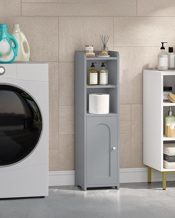 Hzuaneri Bathroom Storage Cabinet, Corner Floor Cabinet with Doors and Adjustable Shelf, Narrow Toilet Paper Cabinets, Bathroom Organizer for Small Spaces, Gray BC19721X