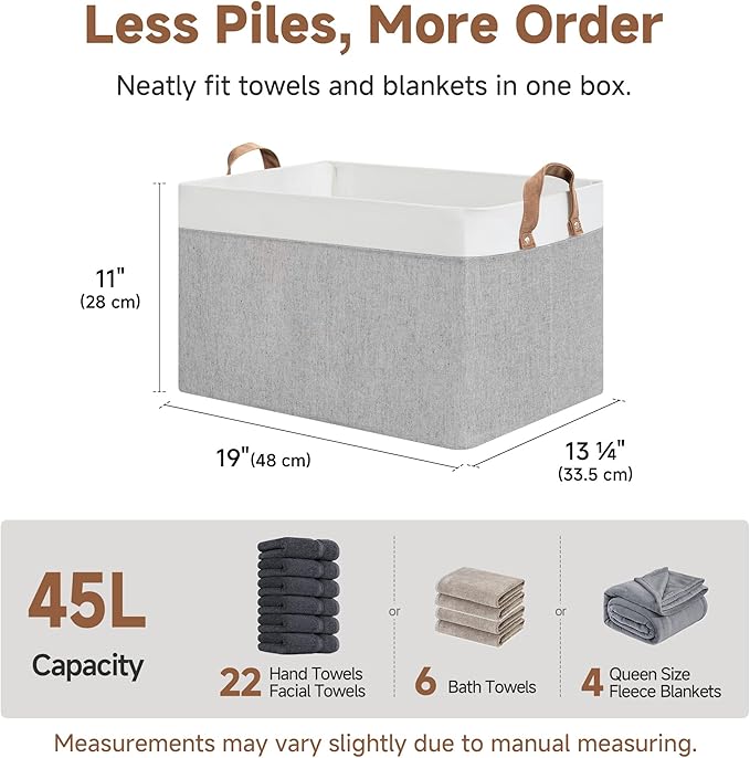StorageWorks Storage Bins, Fabric Storage Bins for Shelves, Extra Large Storage Baskets with Metal Frame, Closet Baskets and Bins with Handles, Jumbo, Gray and White, 2-Pack