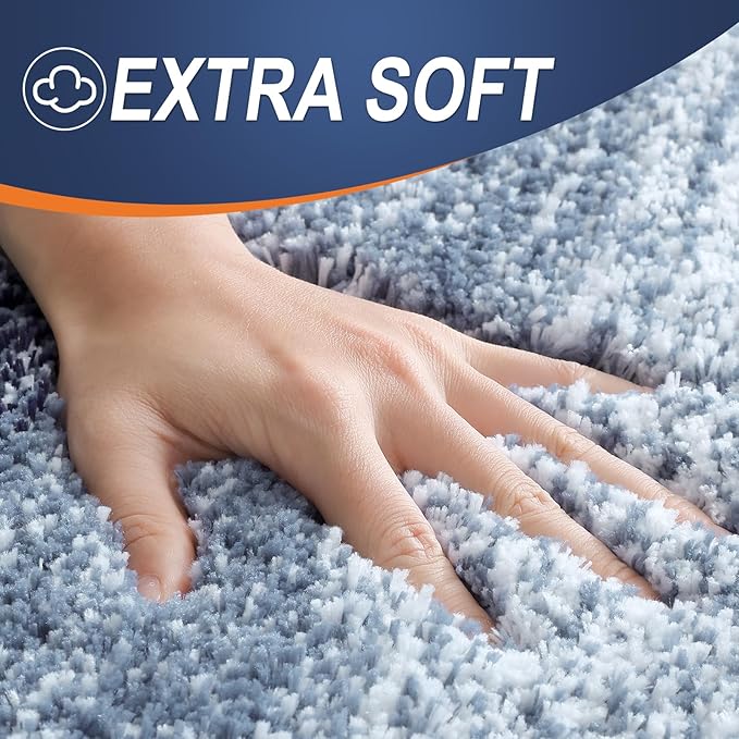 OLANLY Bathroom Rug Set 2 Piece, Soft Absorbent Microfiber Bath Rug Set, Non-Slip, Machine Wash Dry, Plush Shaggy Bath Mats for Bathroom (47"x20"+24"x16", Airy Blue)