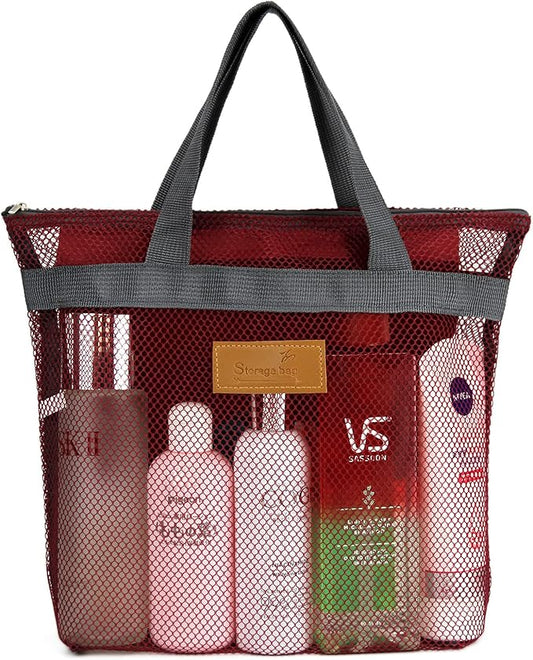 TOPASION Mesh Shower Caddy Bag Portable Hanging Toiletry and Bath Organizer with Zipper for Travel, Gym, Camping, College Dorms, Beach