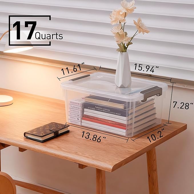 CITYLIFE 6 Packs 17 QT Plastic Storage Bins with Lids Large Stackable Storage Containers for Organizing Clear Storage Box for Garage, Closet, Classroom, Kitchen