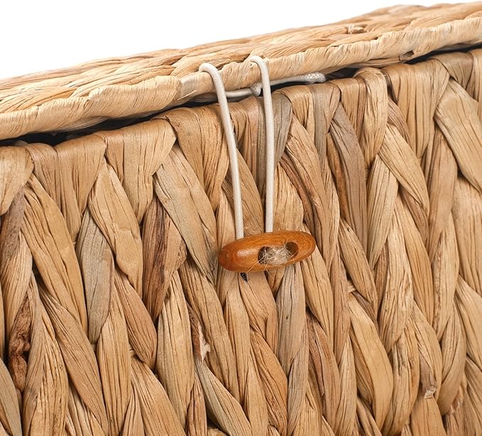 Wicker Bathroom Basket with Lid, Water Hyacinth Toilet Tank Basket with 3 Compartments, Woven Storage Box for Bathroom Organizer (13.2 x 5.1 x 4.5 inch)