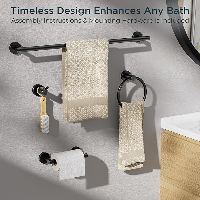 FORIOUS Bathroom Hardware Accessories Set, SUS304 Stainless Steel Towel Bar Set, Modern Towel Racks Holder for Bathroom, Toilet Paper Holder Wall Mounted 4 Pieces(30" Bar, Matte Black)