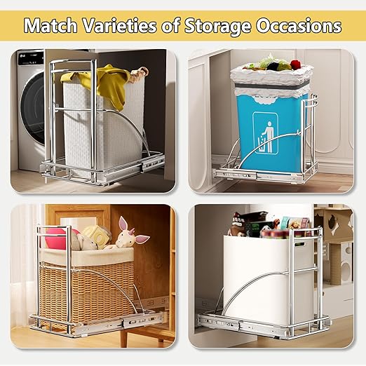 Under Sink Trash Can Pull Out 7-13Gal 50Qt Black, Under Cabinet Trash Bin Pull Out Kit 13" Wx17 Hx17 D, Sliding Garbage Can Under Counter, No Can Include (Silver)