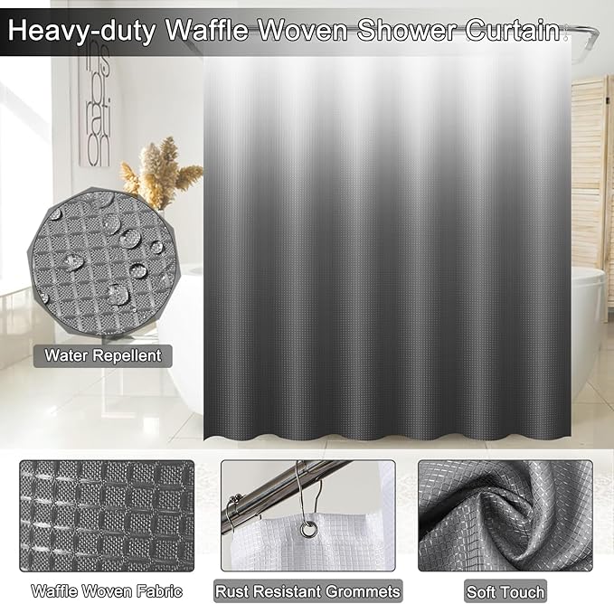32PCS Grey Bathroom Accessories Set with Shower Curtain,Rugs,Trash Can,3PCS Lotion Soap Dispenser, Toothbrush Holder, Soap Dish,Tumbler Cup,6PCS Wood Tags Bath Accessories with Tray for Bathroom