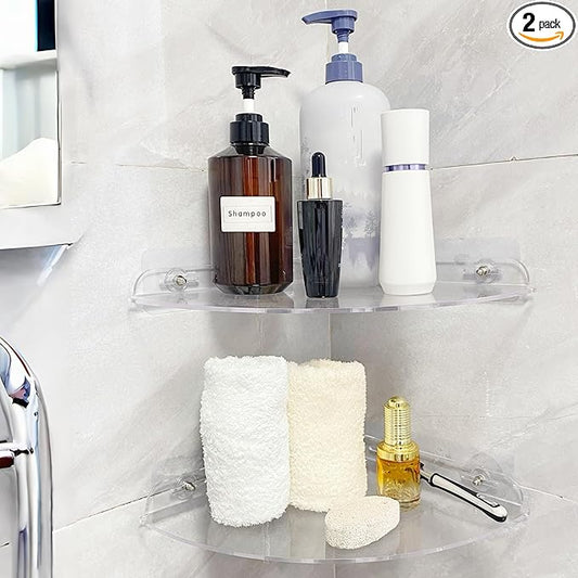 Acrylic Corner Shelves, Adhesive Shelf, Shower Caddy Organizer for Home Decor,Clear Shower Shelf,No Drilling Wall Mounted Bathroom Shelves (Clear 10 inch 2 set)