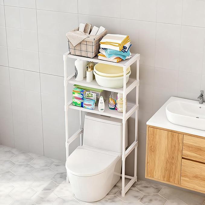 Garvee 3 Tier Bathroom Over The Toilet Shelf, Freestanding Space Saver Metal Over The Toilet Shelf Organizer- for Most Toilets, White