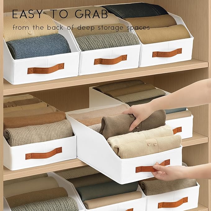 Homsorout Fabric Storage Bins for Organizing - 6 Pack Large Trapezoid Collapsible Storage Bins with Front Handle, Closet Organizers and Storage for Bedroom, Home Shelves, Small Spaces, White