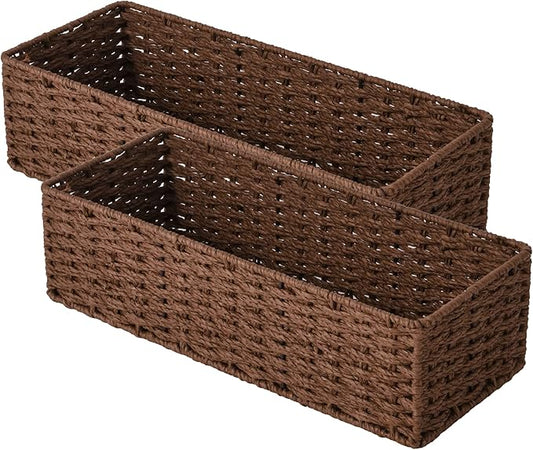 StorageWorks Round Paper Rope Toilet Tank Topper Basket, Wicker Basket for Bathroom, Brown, 2-Pack