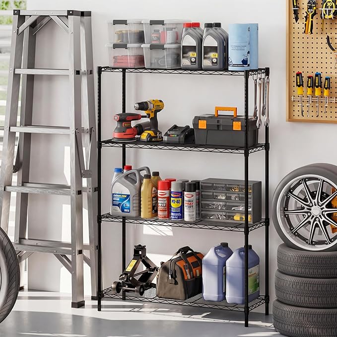 GOFLAME 4-Tier Metal Storage Shelving Unit, Heavy-Duty Adjustable Utility Shelf with V-Shaped Wire Rack, 600 LBS Storage Organizer for Home, Kitchen, Garage, Basement, 36”L x 14”W x 54.5”H