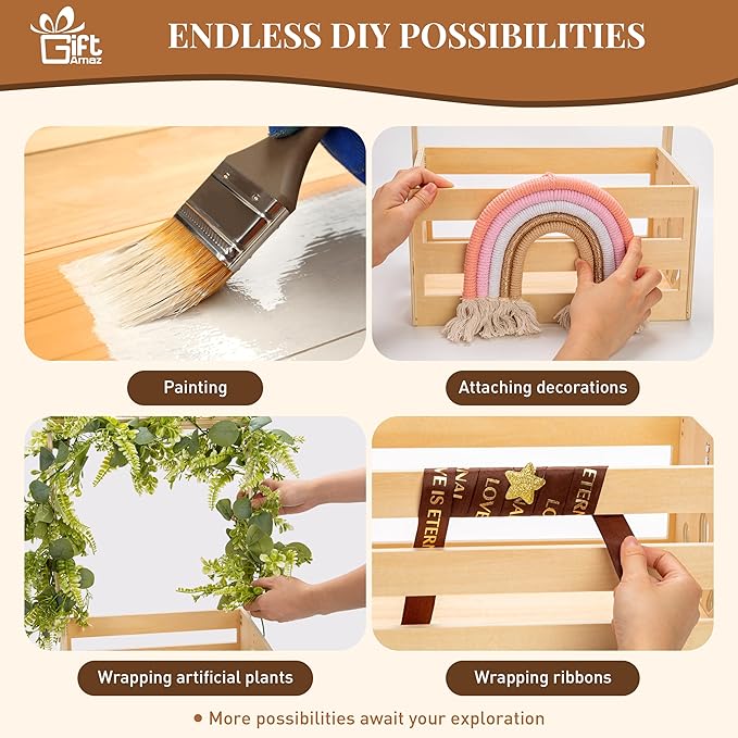 GiftAmaz Wooden Baby Shower Crate Closet, Baby Storage Crate Hamper with Handle, Basket for Baby Shower Gifts, Welcome Gift Basket for Newborn Boys Girls, Pregnancy Gifts for New Parents