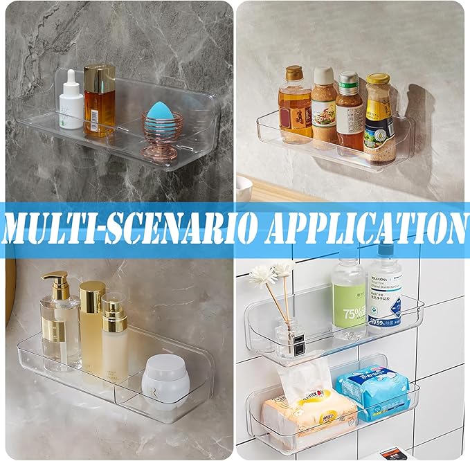 Cerpourt 2PK Bath Toy Storage Holder for Bathtub Large，Acrylic Adhesive Shelves, Adhesive Tape Bathroom Mirror Shelf,No Drilling Capacity Bathtub Toy Organizer Shower Caddy for Bathroom