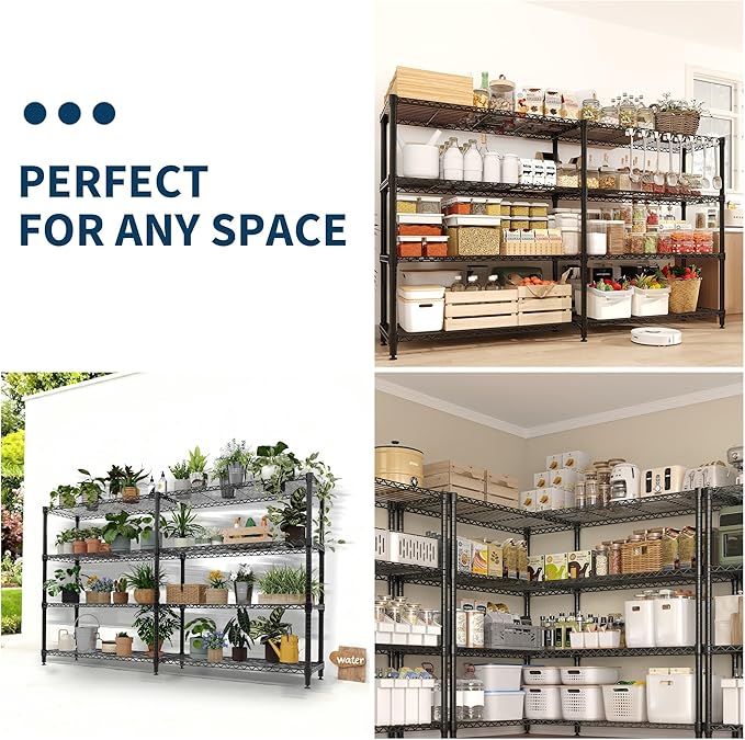 59.5" H 4-Tier Metal Storage Rack, Heavy Duty Wire Shelving Unit with Adjustable Shelves, 1325 Lbs Capacity for Kitchen, Pantry, Bedroom, or Corner Organization