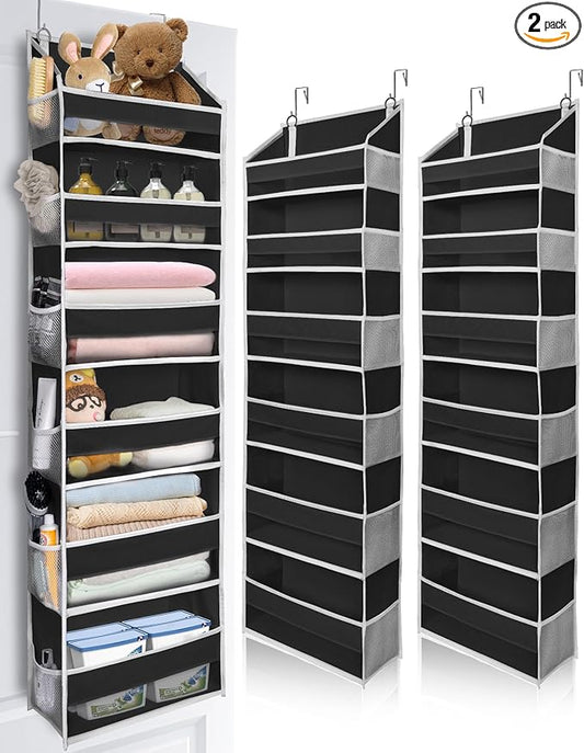 ULG 2Pack-Over The Door Organizer with 6 Large Pockets 12 Side Pockets Door Hanging Organizer Black Door Hanging