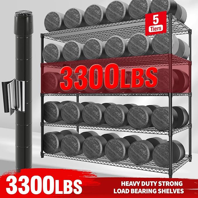5-Tier Tall Steel Garage Shelving with Wheels, Heavy Duty Storage Rack, 3300 Lbs Capacity, Adjustable Industrial Shelves for Garage, Workshop, or Warehouse, 23.6" D x 59" W x 82.6" H