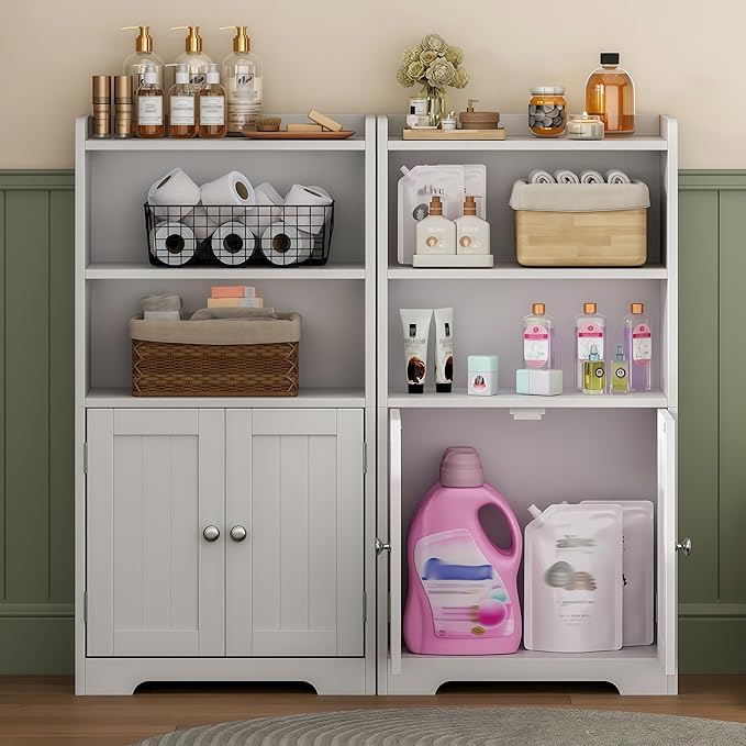ChooChoo Small Bathroom Storage Cabinet, Narrow Toilet Paper Cabinet with 2 Door and Shelves, Freestanding Bathroom Floor Cabinet and Organizers for Small Spaces, 7.8" D * 15.7" W * 30.7" H, White