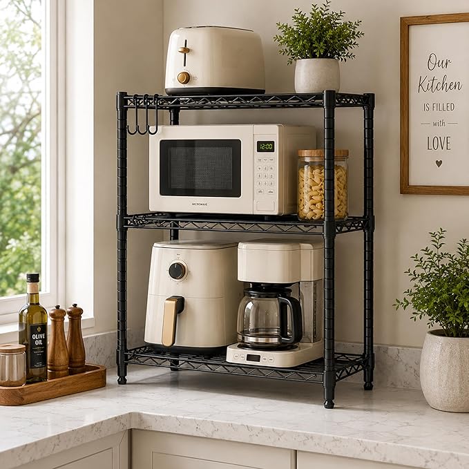 Folews 3-Tier Metal Shelf for Storage, NSF Certified Wire Shelving Unit Storage Rack Organizer Steel Utility Shelf for Kitchen Office Garage Pantry Laundry Organization(13.4D x 23.2W x 29.7H)