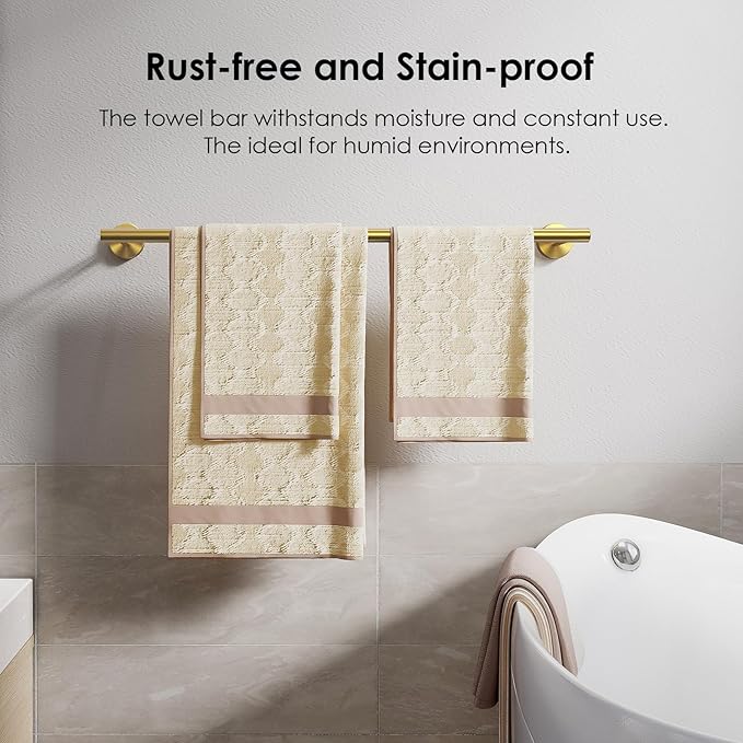 FORIOUS Towel Bar Wall Mounted, Stainless Steel Towel Racks for Bathroom 23 Inch, Includes Wall Mounting Hardware (Gold, Hanging Space 21 Inch)