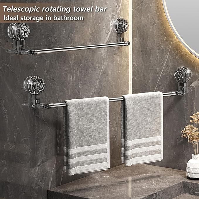 Adjustable Suction Cup Towel Rack, 11.8-23.6 Inch Extendable Towel Bar for Bathroom, Rustproof Telescopic Towel Hanger Wall Mounted Without Drilling, Strong Hold Shower Towel Storage