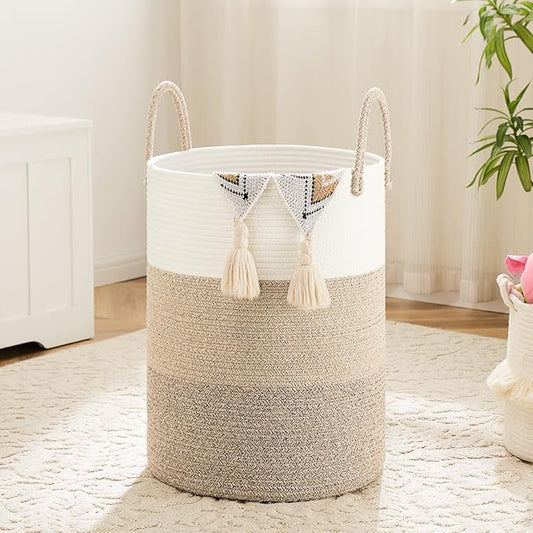 Artfeel Laundry Basket,Woven Cotton Rope Laundry Hamper,60L for Decorative Storage of Dirty Clothes,Toys and Blankets in Bathroom,Bedroom and Living Room