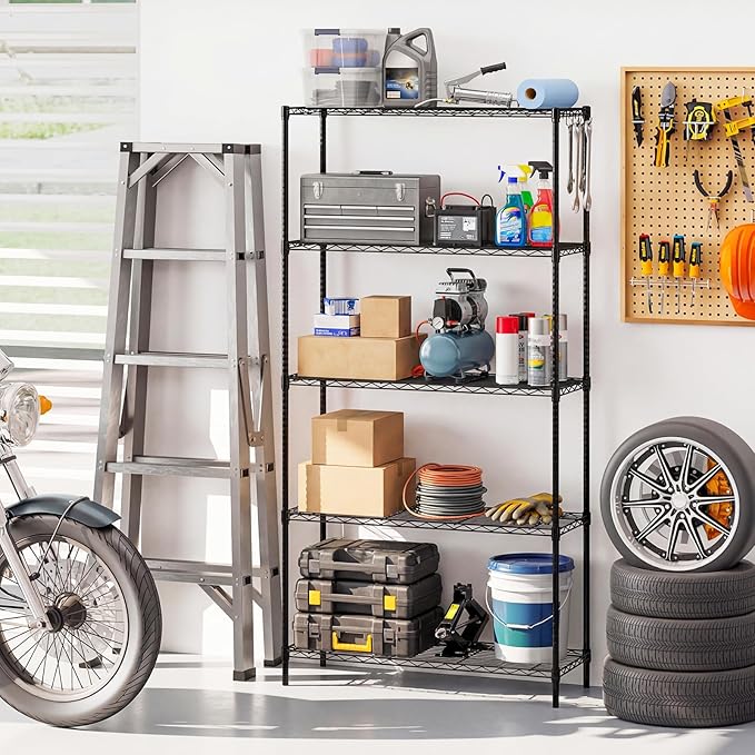GOFLAME 5-Tier Metal Storage Shelving Unit, Heavy-Duty Adjustable Utility Shelf with V-Shaped Wire Rack, 450 LBS Storage Organizer for Home, Kitchen, Garage, Basement, 36”L x 14”W x 72”H
