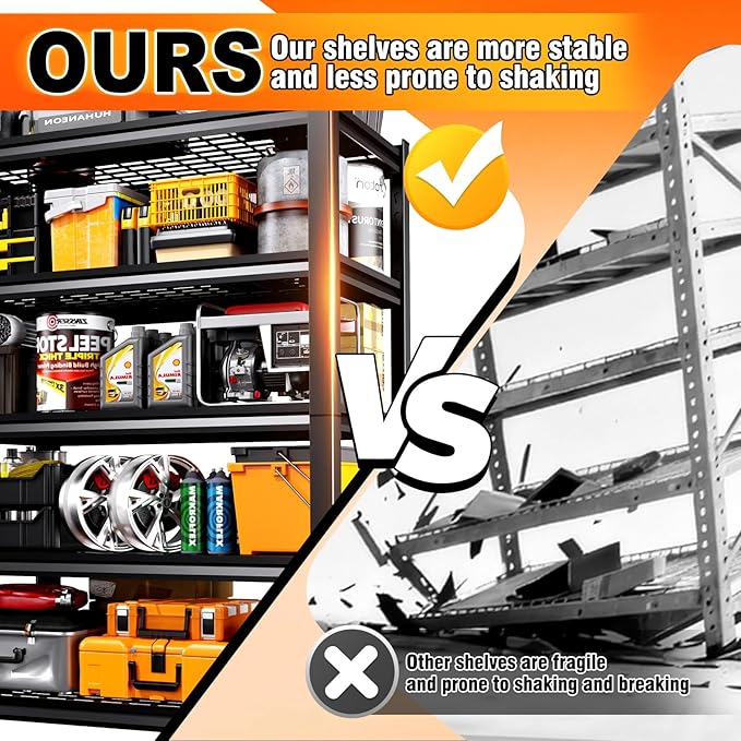 2 Pack Storage Shelves,3000LBS Garage Shelving,Adjustable Garage Shelves,Heavy Duty Metal Shelving, 5 Tier Wood Utility Steel Shelf, Easy-to-Install Shelving Units and Storage 72''x59''x19.7