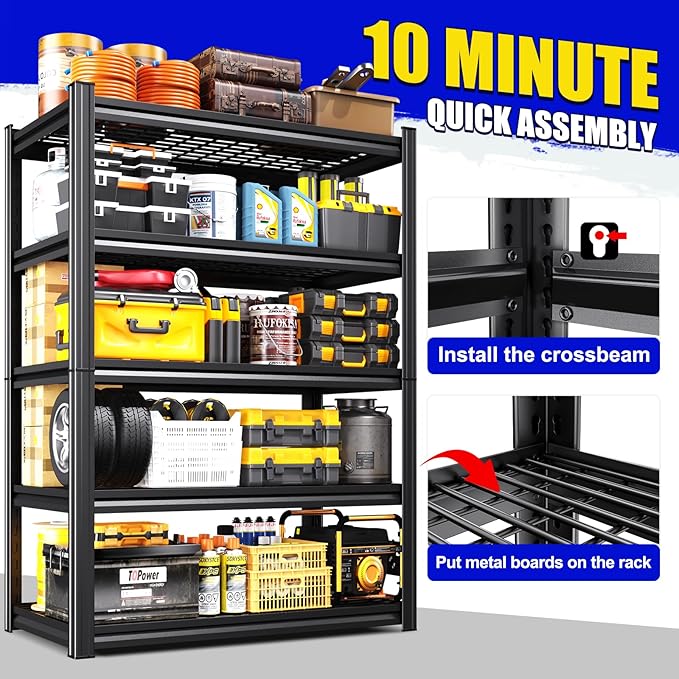 71" garage shelving 5-Tier Heavy Duty Metal Shelving Unit Adjustable Steel Storage Rack, 2500 lb Capacity, Utility Steel Shelf for Garage, Kitchen, Pantry, Warehouse Organizer 71"x35"x15.7" Black