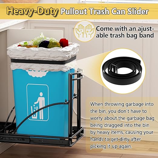 Under Sink Trash Can Pull Out 7-13Gal 50Qt Black, Under Cabinet Trash Bin Pull Out Kit 13" Wx17 Hx17 D, Sliding Garbage Can Under Counter, No Can Include