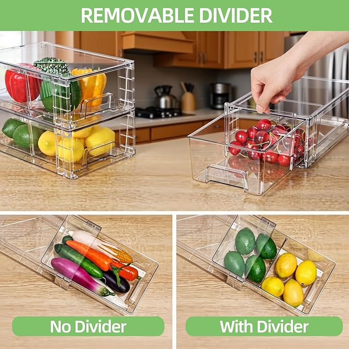 Small Stackable Clear Acrylic Storage Drawers(6 Pack) with Handles,Plastic Organizer Bins for Fridge Bathroom Kitchen Cabinet Pantry Coffee bar Undersink Office Closet Storage Bins