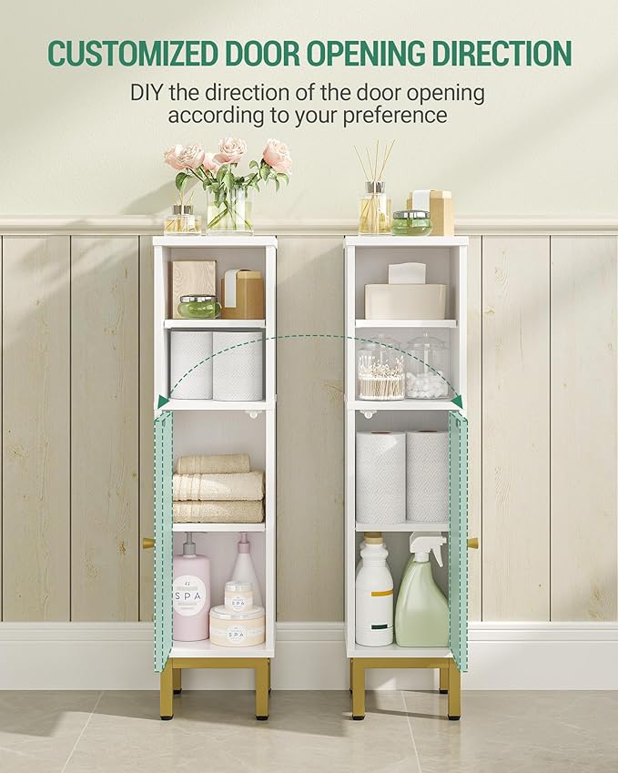 Hzuaneri Bathroom Storage Cabinet, Corner Floor Cabinet with Shelves, Customized Door Opening Direction, Bathroom Organizer with Adjustable Shelf for Kitchen, Living, Toilet Paper Holder, White