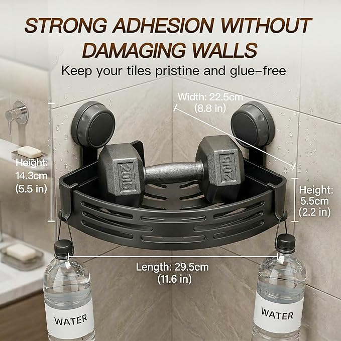 Corner Shower Caddy Suction Cup No Drilling, 3 PCS Removable Corner Shower Shelves, Bathroom Organizers and Storage, Shower Caddy Corner Storage Rack with Towel Hooks, Black