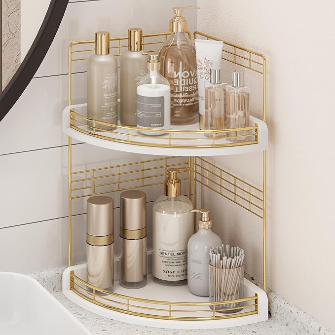 Bathroom Countertop Corner Organizer for Small Spaces – 2-Tier Counter Shelf for Sink & Vanity, Compact Vertical Storage for Toiletries (White)