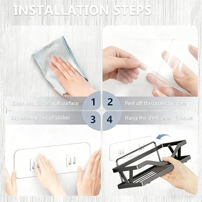10pcs Shower Caddy Adhesive Replacement, Transparent Adhesive Hooks Stickers, Strong Hook Strip for Shower Caddy Basket Shelf, Soap Holder, Bathroom Storage Corner Shelves, Kitchen Racks