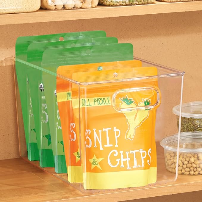 iDesign Storage Bins with Handles - Organizer Bins for Kitchen, Pantry, Bathroom, or Home Office - Set of 4 - Clear