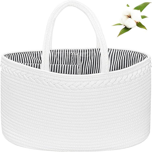 ABenkle X-Large Diaper Caddy Organizer, Boho Rustic Cotton Rope Nursery Baby Basket, Changing Table Organizer for Baby Diaper Storage and Baby Shower