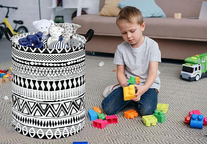 Round Laundry Hamper Storage Basket Fabric Material Storage Hamper Organization Basket, Storage Bin, Gift Box with Handles for Room